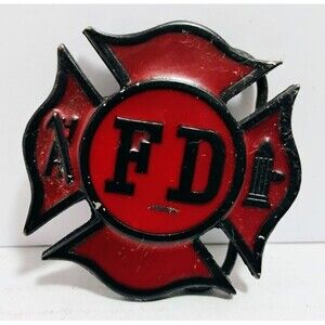 VINTAGE 1979 BRIETENBACHS FD FIRE DEPARTMENT ENAMELED METAL BELT BUCKLE